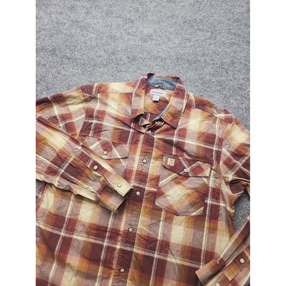 Carhartt Mens Large Relaxed Fit Plaid Pearl Snap Shirt
